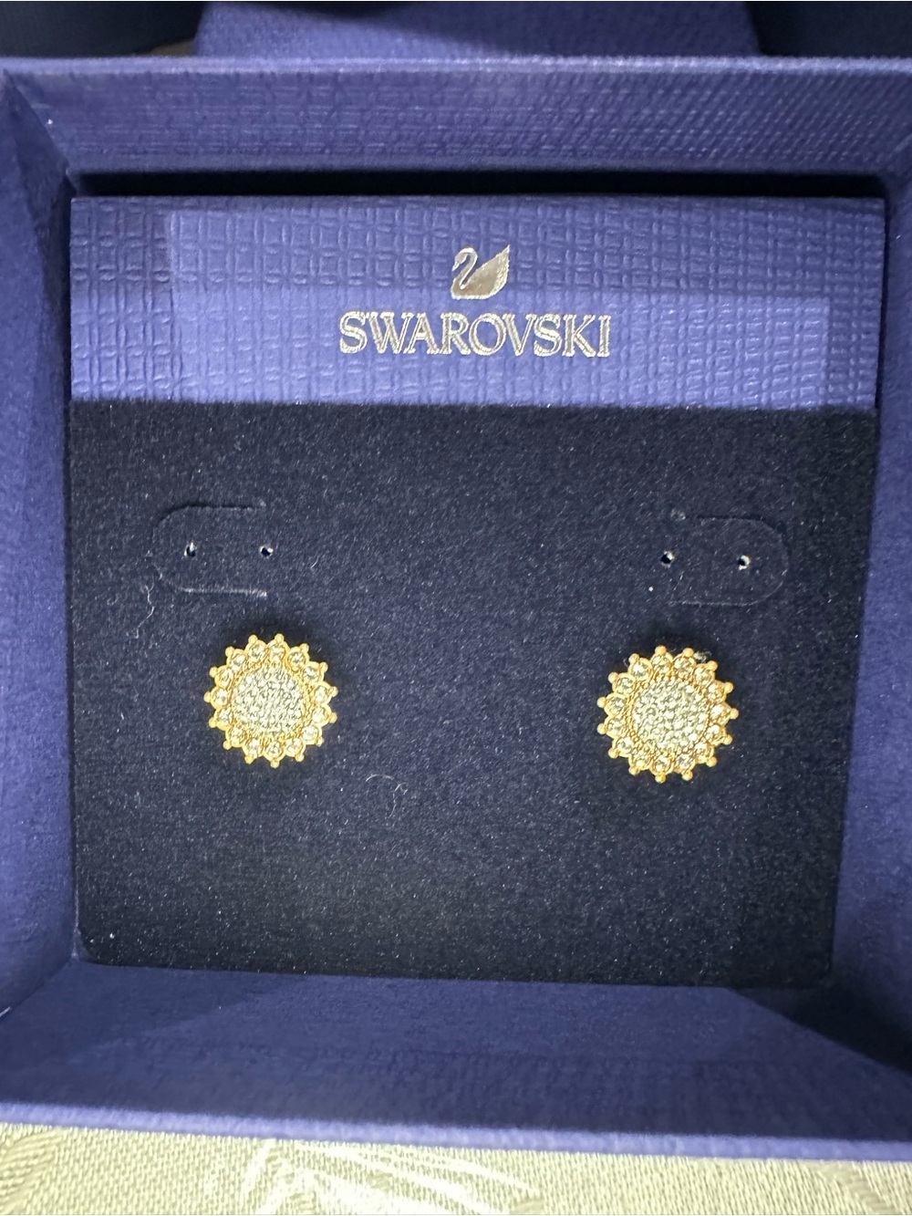 Swarovski Gold Sunburst Crystal Stud Earrings - 5502756 - NIB